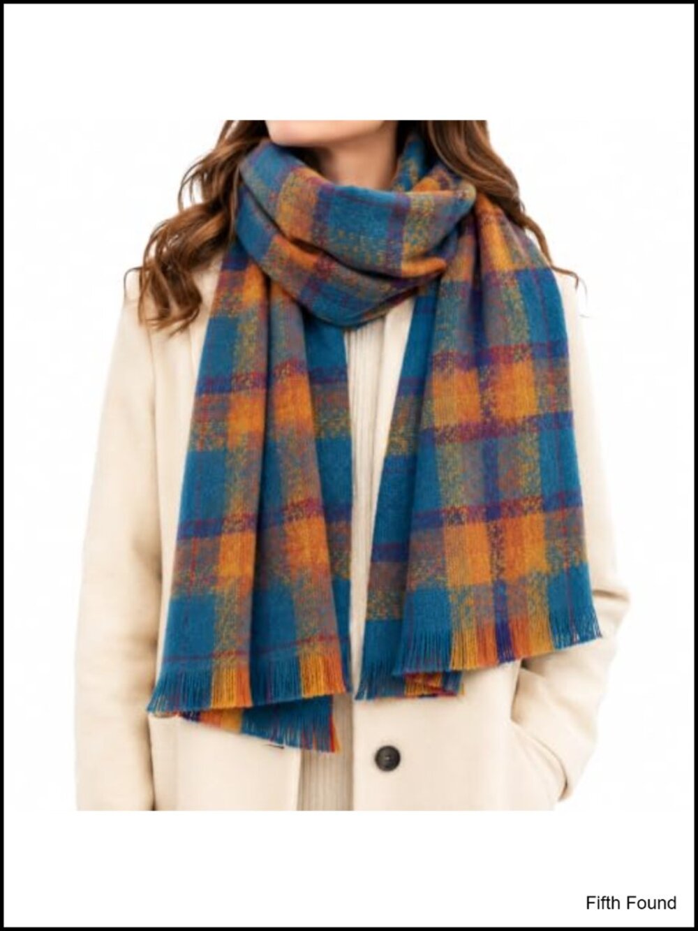 Oversized Plaid Winter Scarf Shawl Wrap with Tassel Fringe